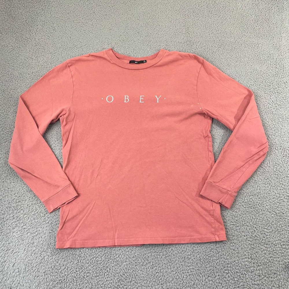 OBEY T-Shirt Men M Pink Skater Long Sleeve